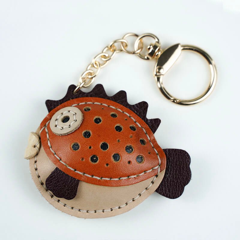 Pufferfish Shape Leather Charm Keychain – Babylon Leather - Babylon LeatherBabylon LeatherLL53-Brown