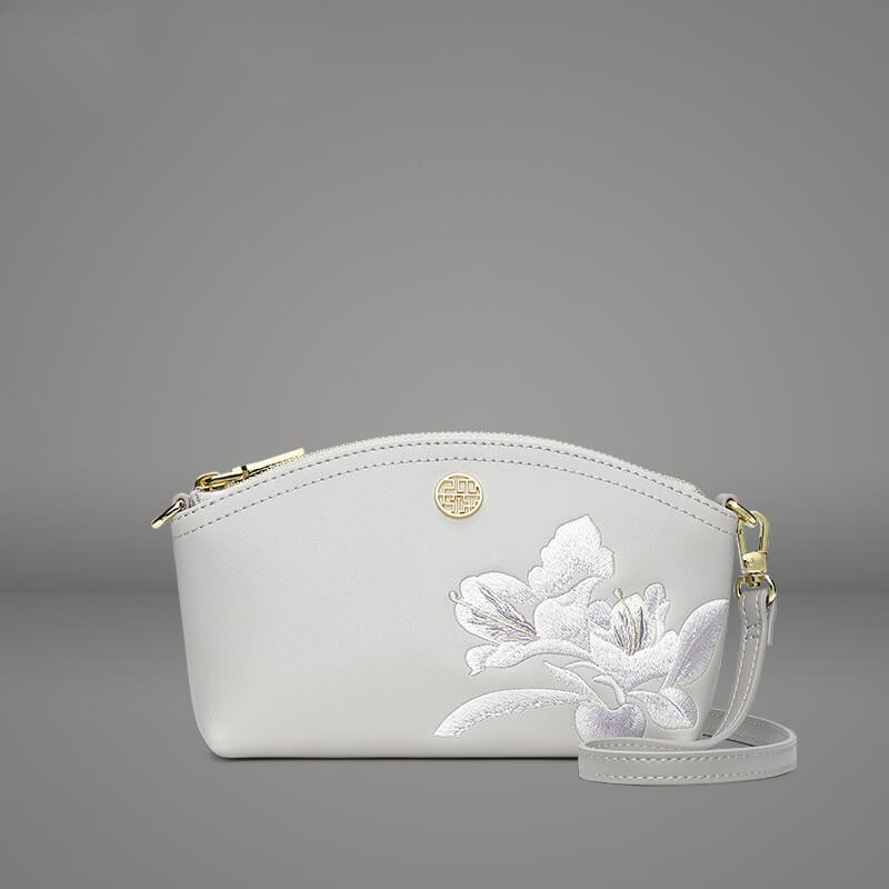 Quiet Bloom Leather Embroidery Crossbody Clutch – Babylon Leather - Babylon LeatherBabylon LeatherTX182-Grey
