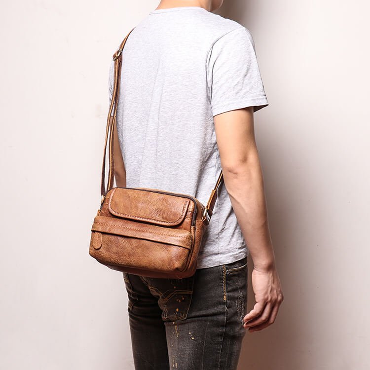 Retro Top Grain Leather Crossbody Bag for Men – Babylon Leather - Babylon LeatherBabylon LeatherLJ044 - Brown