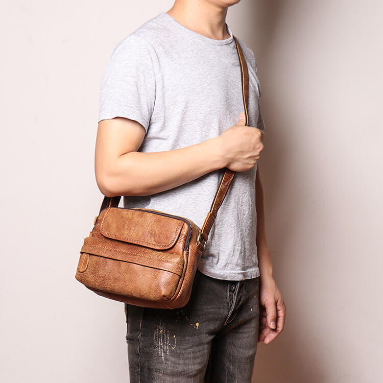 Retro Top Grain Leather Crossbody Bag for Men – Babylon Leather - Babylon LeatherBabylon LeatherLJ044 - Brown