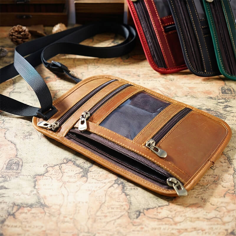 RFID Crossbody Passport Bag Crazy Horse Leather – Babylon Leather - Babylon LeatherBabylon LeatherAN62-Brown