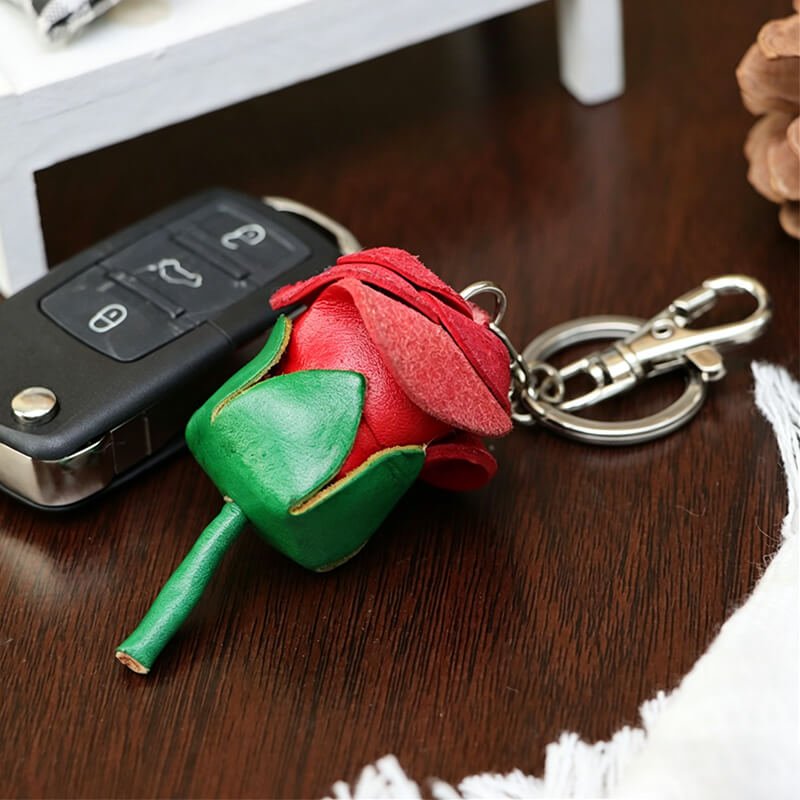 Rose Flower Leather Bag Charm – Babylon Leather - Babylon LeatherBabylon LeatherLLZ37-Red