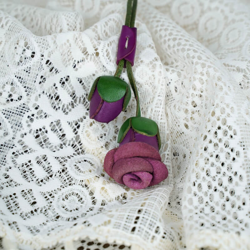 Rose Flower Shape Leather Charm Keychain – Babylon Leather - Babylon LeatherBabylon LeatherLL81-Purple