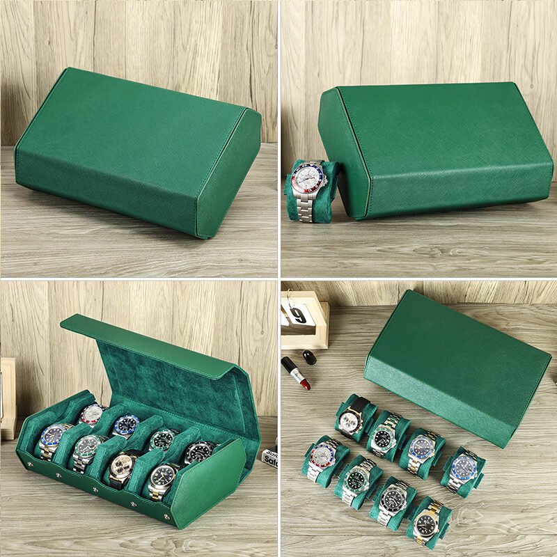 Saffiano Leather Watch Storage Case 8 Slots – Babylon Leather - Babylon LeatherBabylon LeatherSD06-Green
