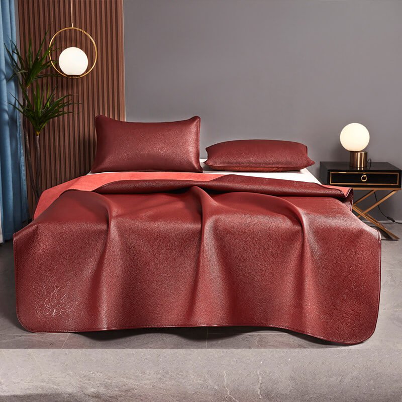 Seamless Full-Piece Top Grain Cowhide Leather Summer Sleeping Mat Set - Babylon LeatherBabylon LeatherBMN03-Red-3.0mm-1.0m (3.3 ft) Bed