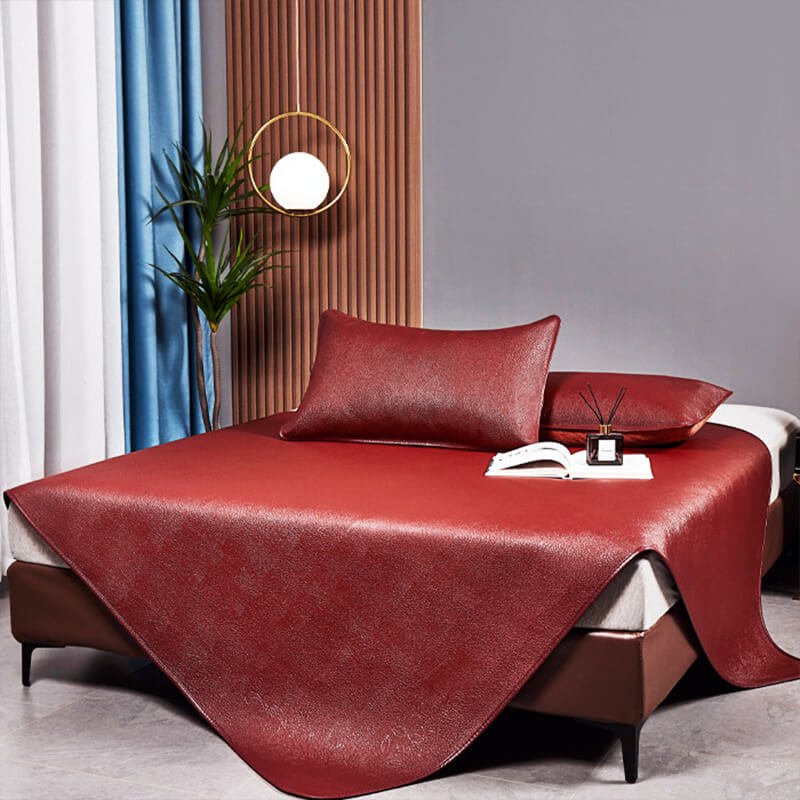 Seamless Full-Piece Top Grain Cowhide Leather Summer Sleeping Mat Set - Babylon LeatherBabylon LeatherBMN03-Red-3.0mm-1.0m (3.3 ft) Bed