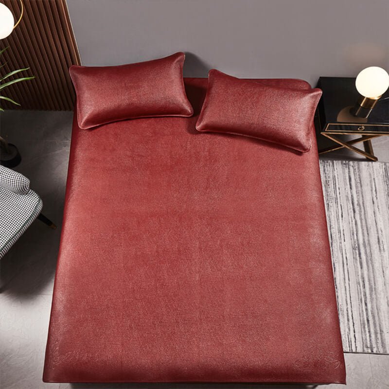 Seamless Full-Piece Top Grain Cowhide Leather Summer Sleeping Mat Set - Babylon LeatherBabylon LeatherBMN03-Red-3.0mm-1.0m (3.3 ft) Bed