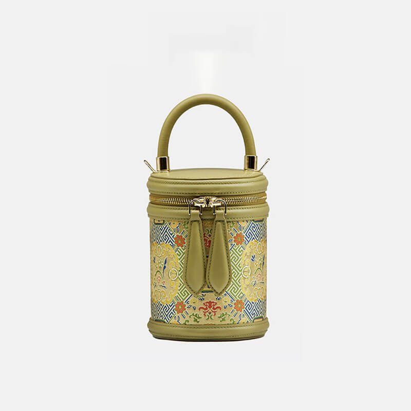 Serene Bloom Leather and Silk Bucket Bag – Babylon Leather - Babylon LeatherBabylon LeatherTX177-Green