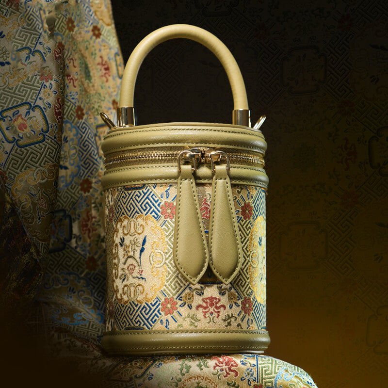 Serene Bloom Leather and Silk Bucket Bag – Babylon Leather - Babylon LeatherBabylon LeatherTX177-Green