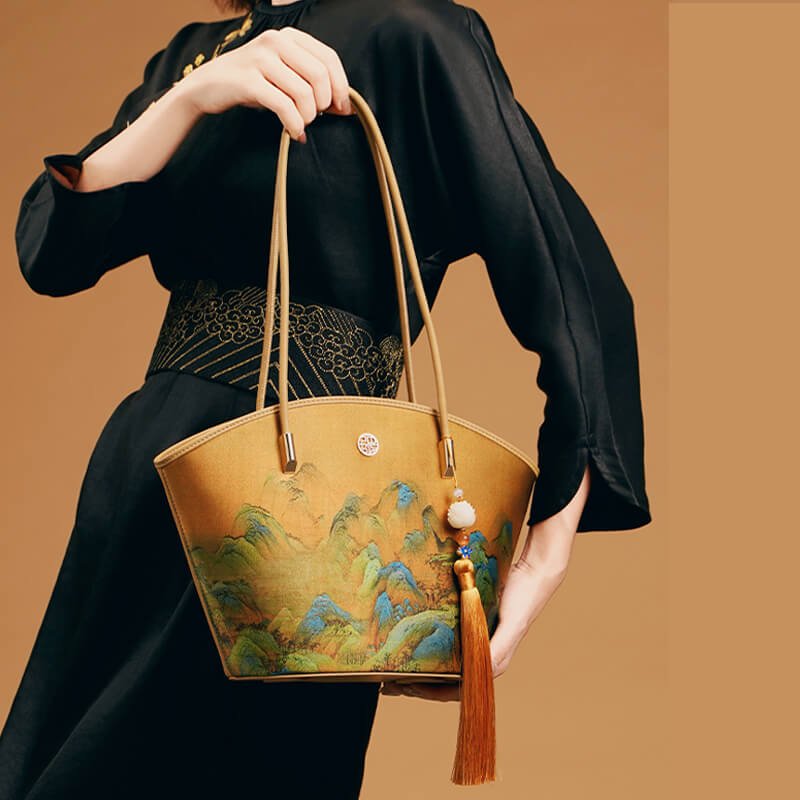 Serene Horizon Leather and Silk Handbag Shoulder Bag – Babylon Leather - Babylon LeatherBabylon LeatherTX204-Yellow