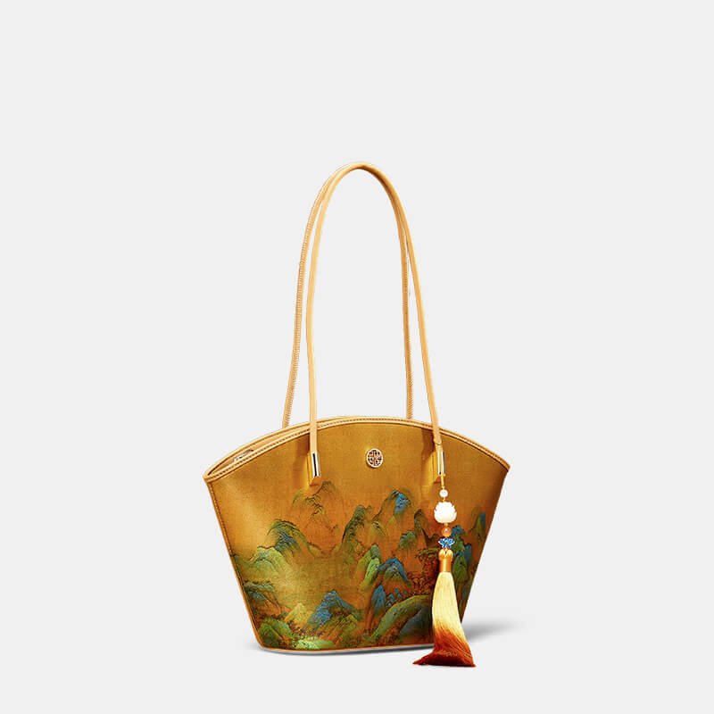 Serene Horizon Leather and Silk Handbag Shoulder Bag – Babylon Leather - Babylon LeatherBabylon LeatherTX204-Yellow
