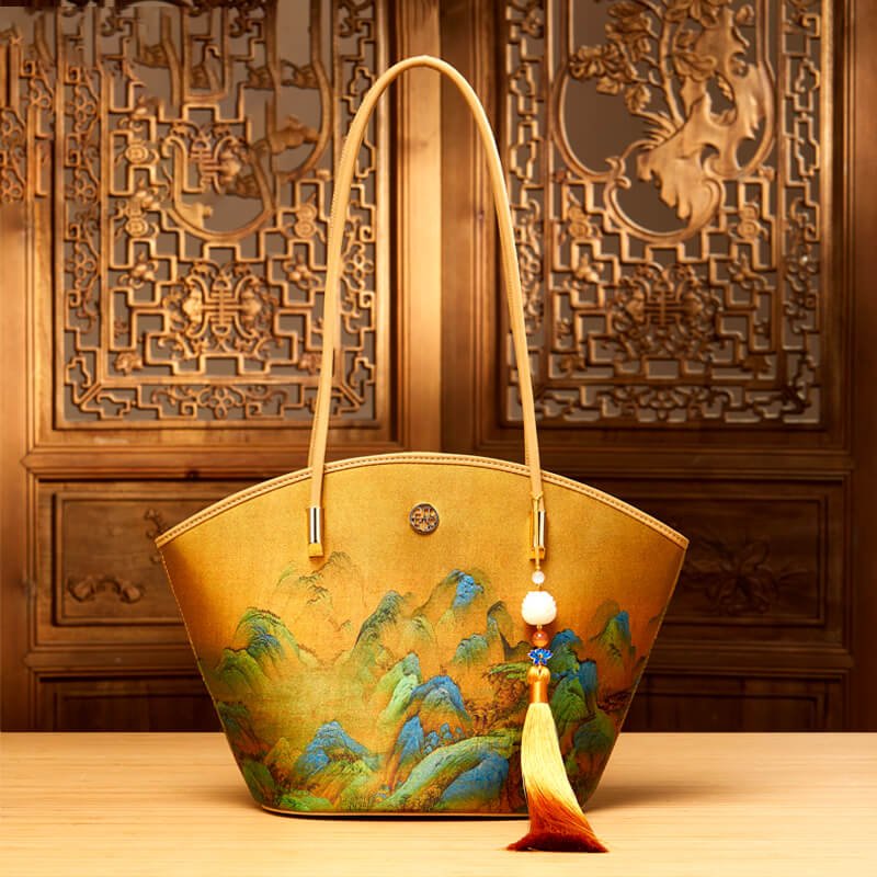 Serene Horizon Leather and Silk Handbag Shoulder Bag – Babylon Leather - Babylon LeatherBabylon LeatherTX204-Yellow