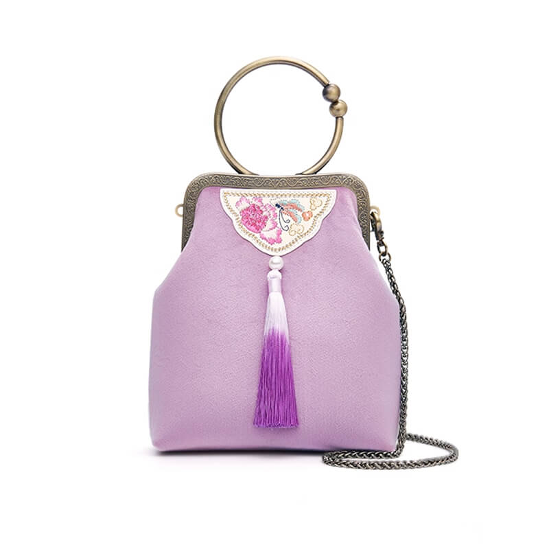 Sharing Grace Silk Embroidery Handbag – Babylon Leather - Babylon LeatherBabylon LeatherTX189-Purple