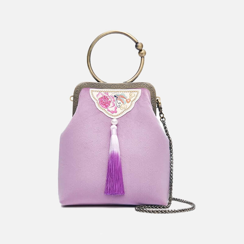 Sharing Grace Silk Embroidery Handbag – Babylon Leather - Babylon LeatherBabylon LeatherTX189-Purple