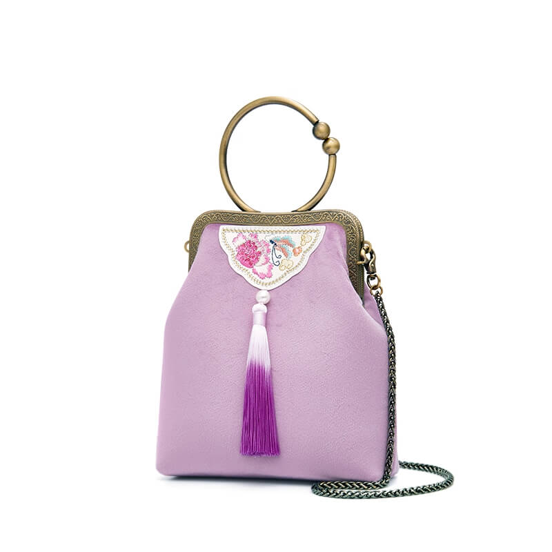 Sharing Grace Silk Embroidery Handbag – Babylon Leather - Babylon LeatherBabylon LeatherTX189-Purple