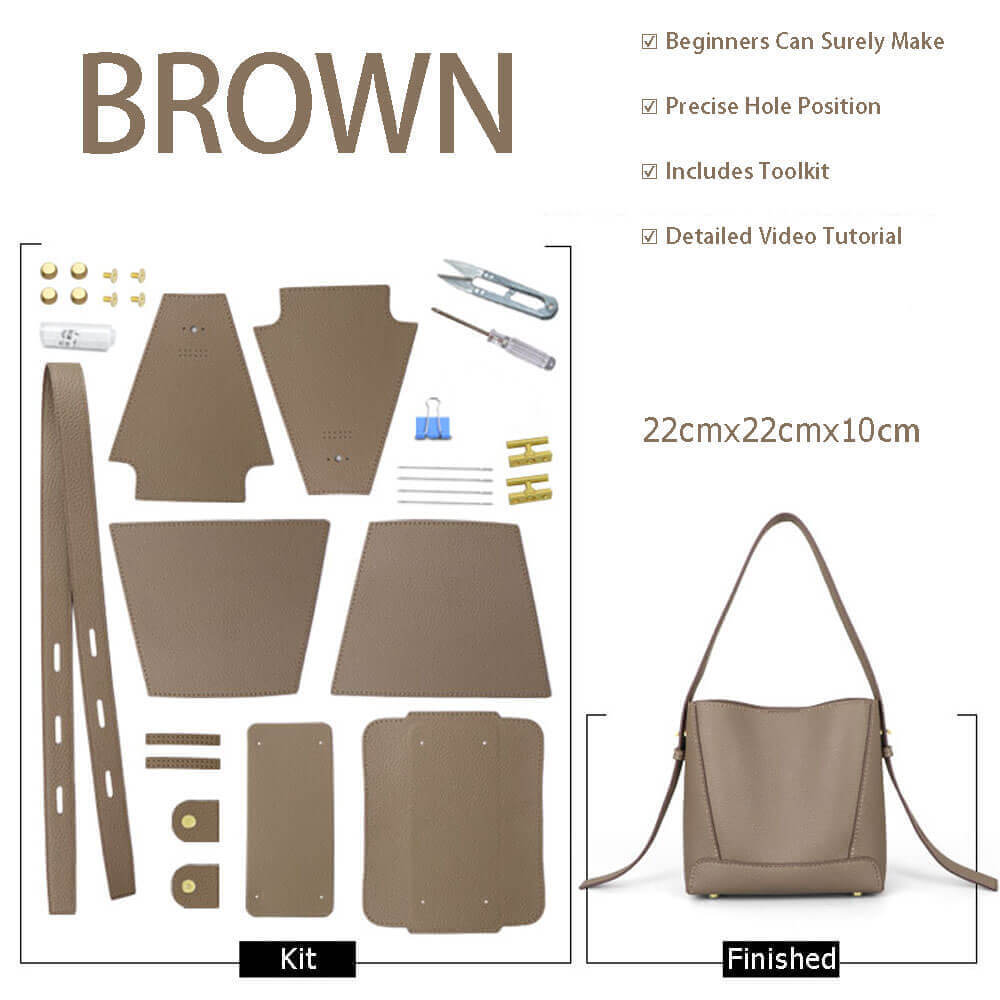 Shoulder Bucket Bag DIY Leather Craft Kit – Babylon Leather - Babylon LeatherBabylon LeatherSY72-Lychee-Brown-White