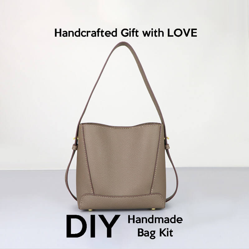 Shoulder Bucket Bag DIY Leather Craft Kit – Babylon Leather - Babylon LeatherBabylon LeatherSY72 - Lychee - Brown - White