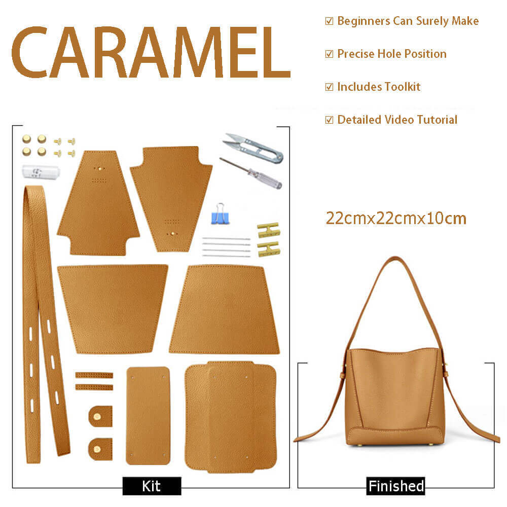Shoulder Bucket Bag DIY Leather Craft Kit – Babylon Leather - Babylon LeatherBabylon LeatherSY72-Lychee-Caramel-White