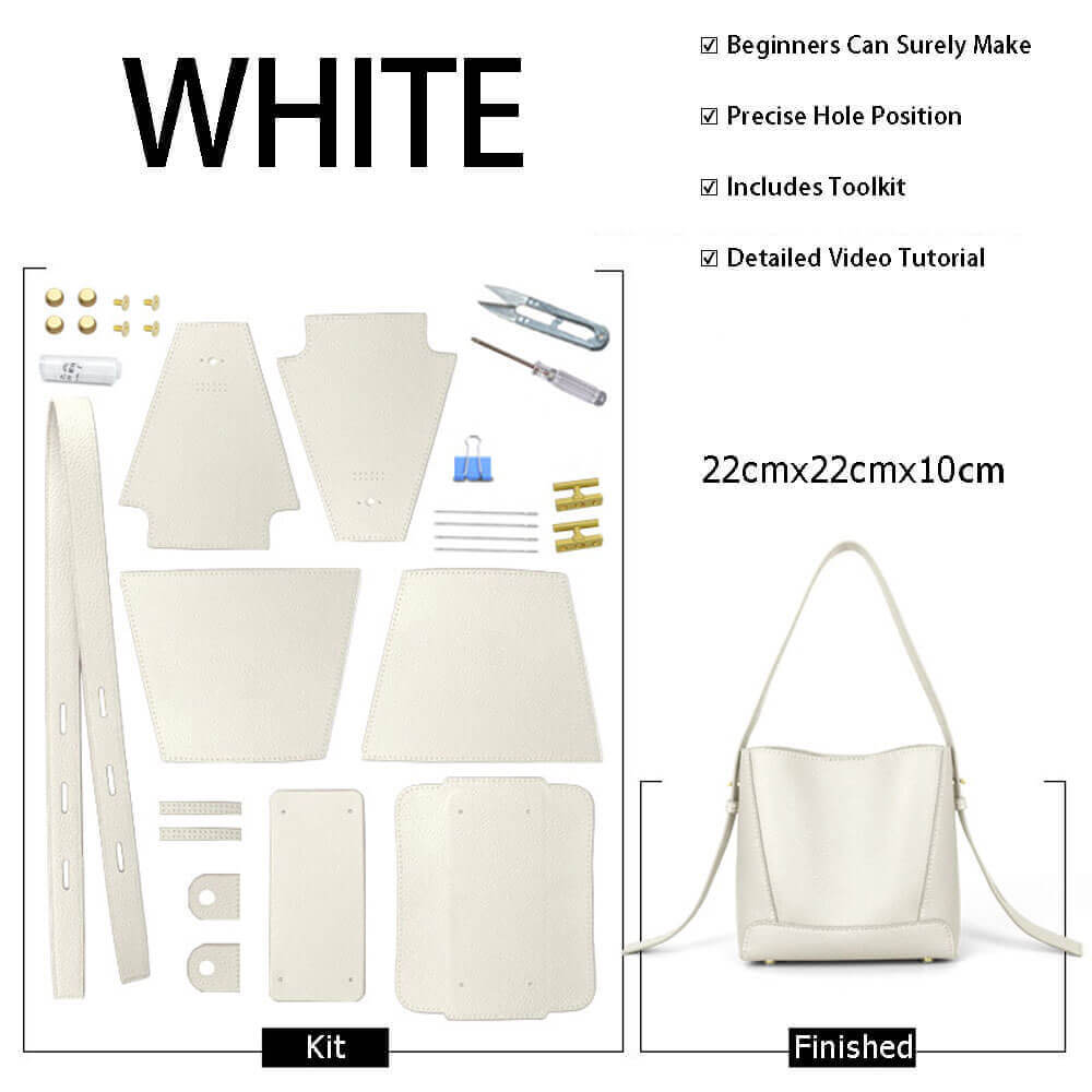 Shoulder Bucket Bag DIY Leather Craft Kit – Babylon Leather - Babylon LeatherBabylon LeatherSY72-Lychee-White-Color-Matched