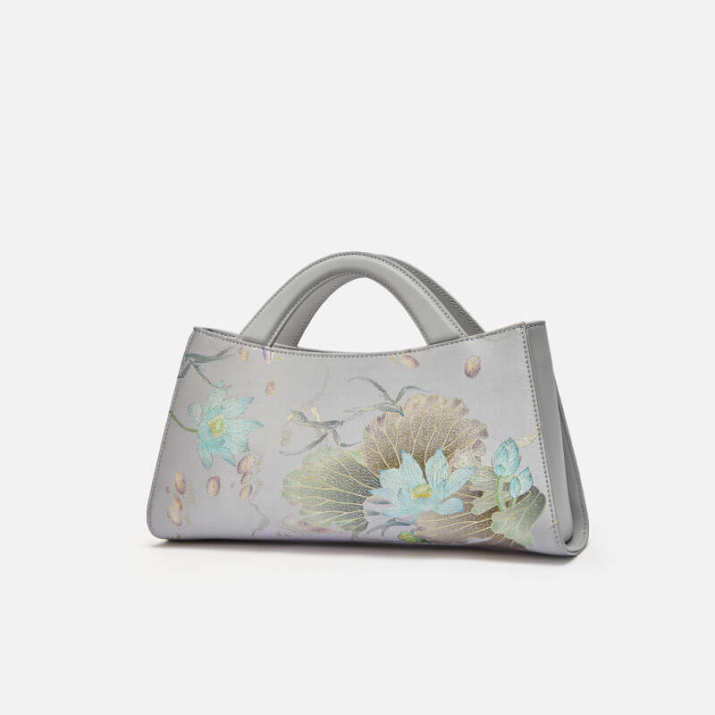 Silk Floral Elegant Handbag Bag for Women – Babylon Leather - Babylon LeatherBabylon LeatherTX031-Grey
