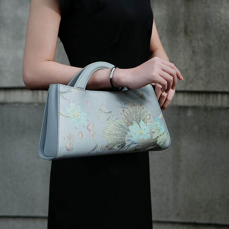 Silk Floral Elegant Handbag Bag for Women – Babylon Leather - Babylon LeatherBabylon LeatherTX031-Grey