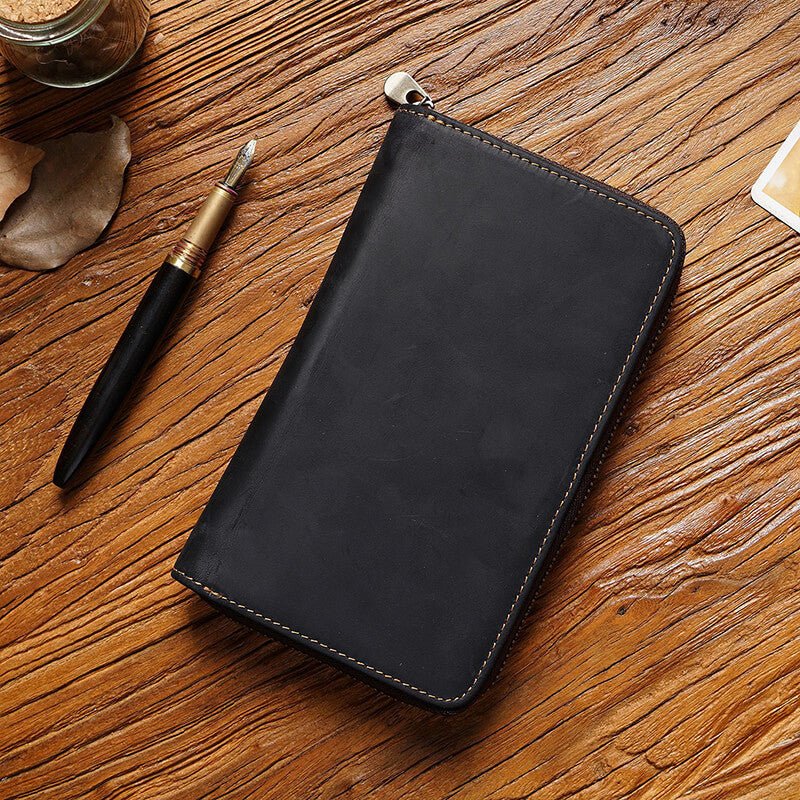 Slim Zip Leather Pencil Case – Babylon Leather - Babylon LeatherBabylon LeatherAN40-Black