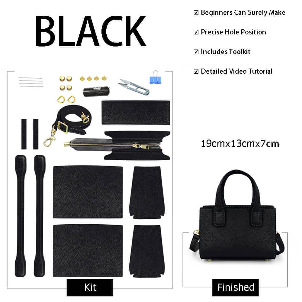 Small Crossbody Leather Bag DIY Kit – Babylon Leather - Babylon LeatherBabylon LeatherSY73-Black-Color-Matched