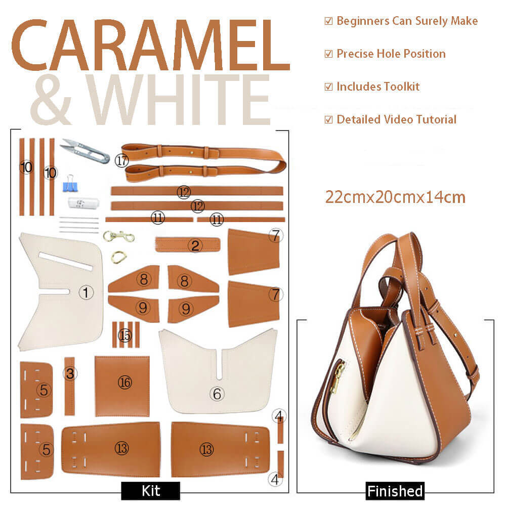 Small Hammock Bag DIY Kit – Babylon Leather - Babylon LeatherBabylon LeatherSY93-Caramel & White-White