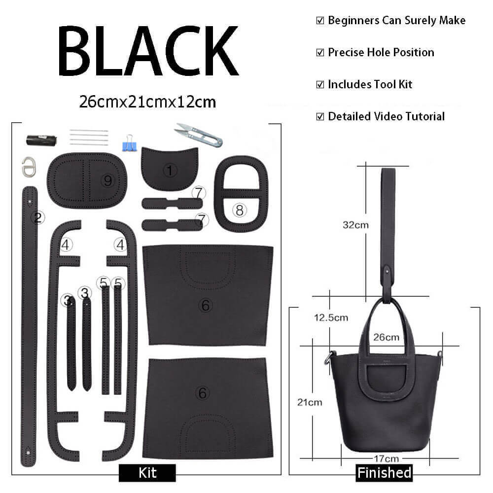 Small Picotin Lock Bag DIY Kit – Babylon Leather - Babylon LeatherBabylon LeatherSY92-Black-Color-Matched