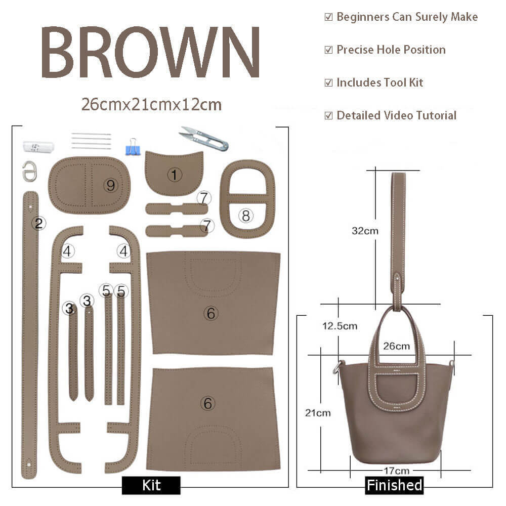 Small Picotin Lock Bag DIY Kit – Babylon Leather - Babylon LeatherBabylon LeatherSY92-Brown-White