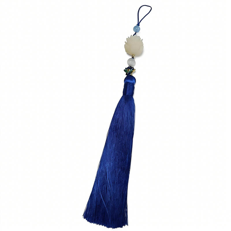 Soft Bloom Silk Tassel Bag Charm with Jade Bead – Babylon Leather - Babylon LeatherBabylon LeatherTX213-Dark Blue