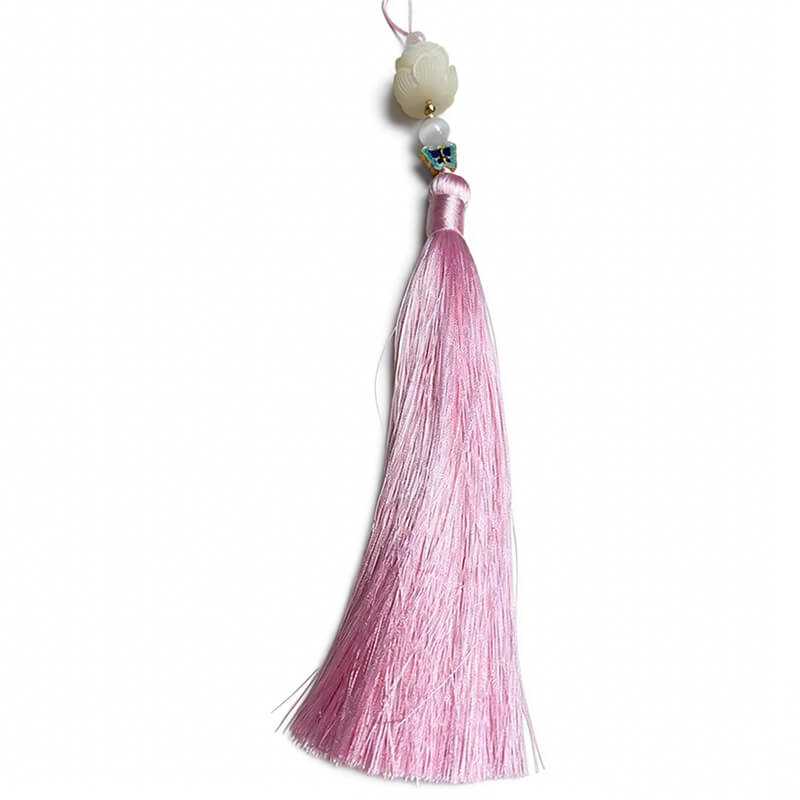 Soft Bloom Silk Tassel Bag Charm with Jade Bead – Babylon Leather - Babylon LeatherBabylon LeatherTX213-Pink