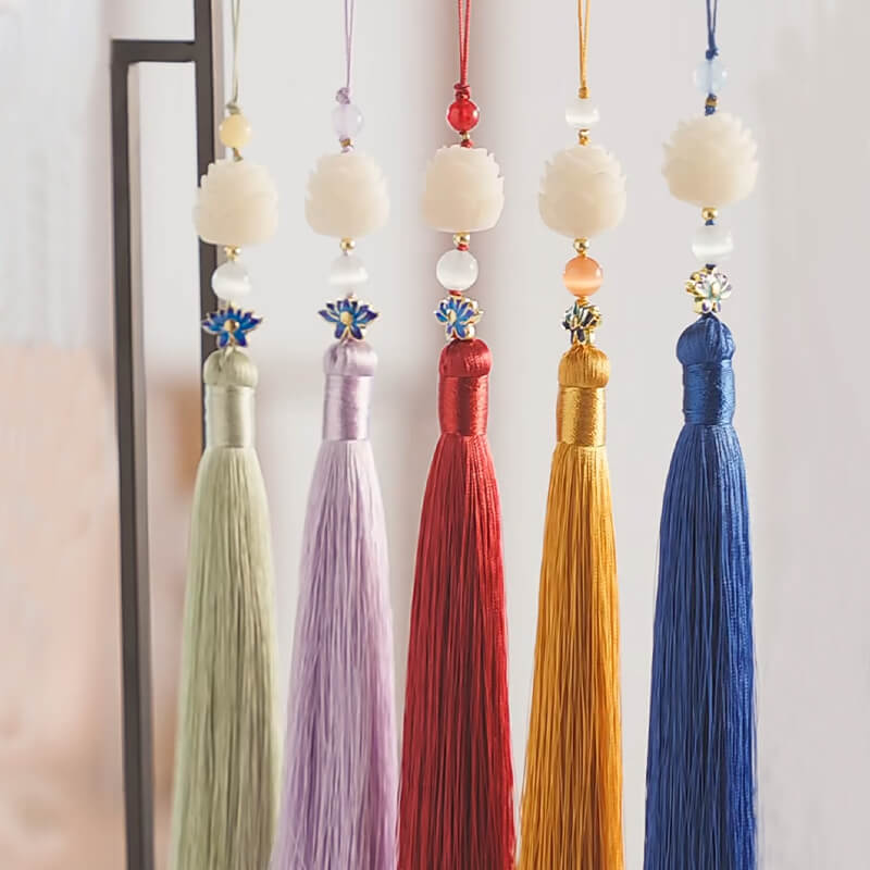 Soft Bloom Silk Tassel Bag Charm with Jade Bead – Babylon Leather - Babylon LeatherBabylon LeatherTX213-Pink