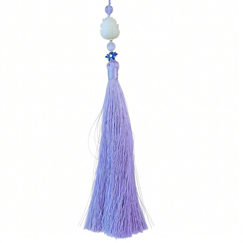 Soft Bloom Silk Tassel Bag Charm with Jade Bead – Babylon Leather - Babylon LeatherBabylon LeatherTX213-Purple