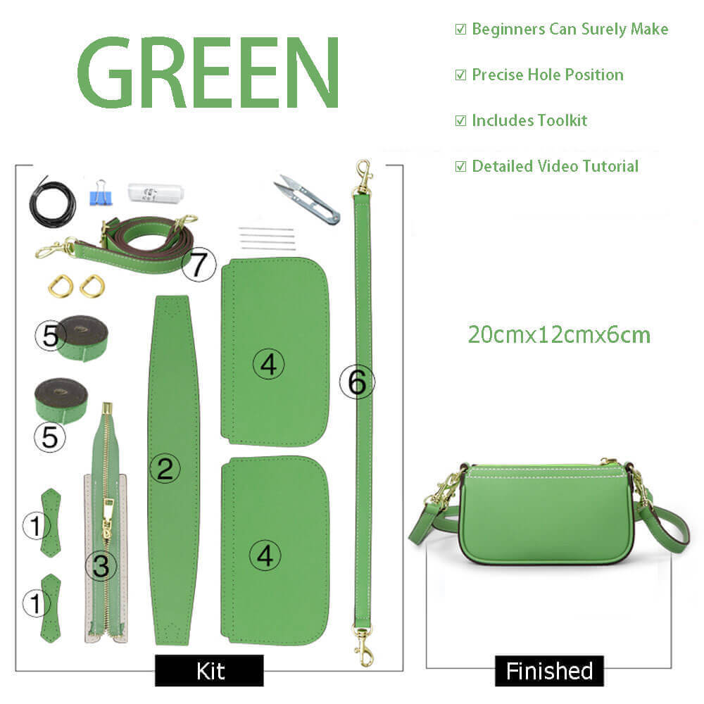 Solid Crossbody Purse DIY Kit – Babylon Leather - Babylon LeatherBabylon LeatherSY84-Green-White