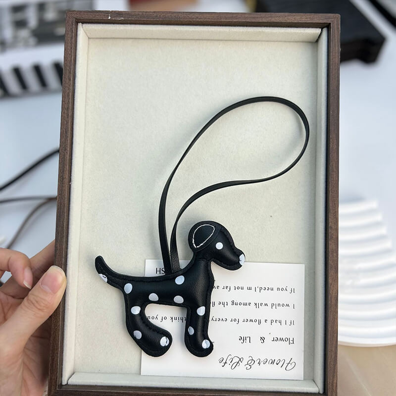Spotted Dog PU Leather Bag Charm and Keychain - Babylon Leather - Babylon LeatherBabylon LeatherPP23-Black