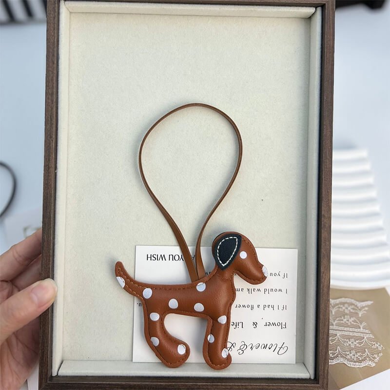 Spotted Dog PU Leather Bag Charm and Keychain - Babylon Leather - Babylon LeatherBabylon LeatherPP23-Brown