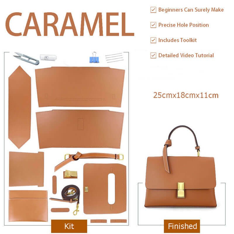 Square Leather Tote Bag DIY Kit for Beginners – Babylon Leather - Babylon LeatherBabylon LeatherSY09 - Caramel - White