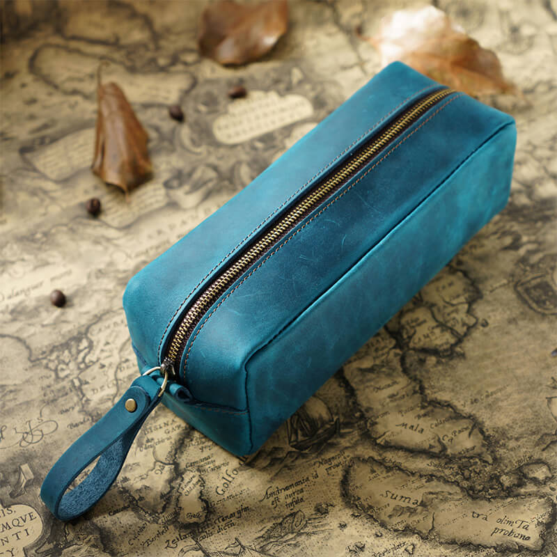 Square Zip Pencil Case Large – Babylon Leather - Babylon LeatherBabylon LeatherAN35-Blue