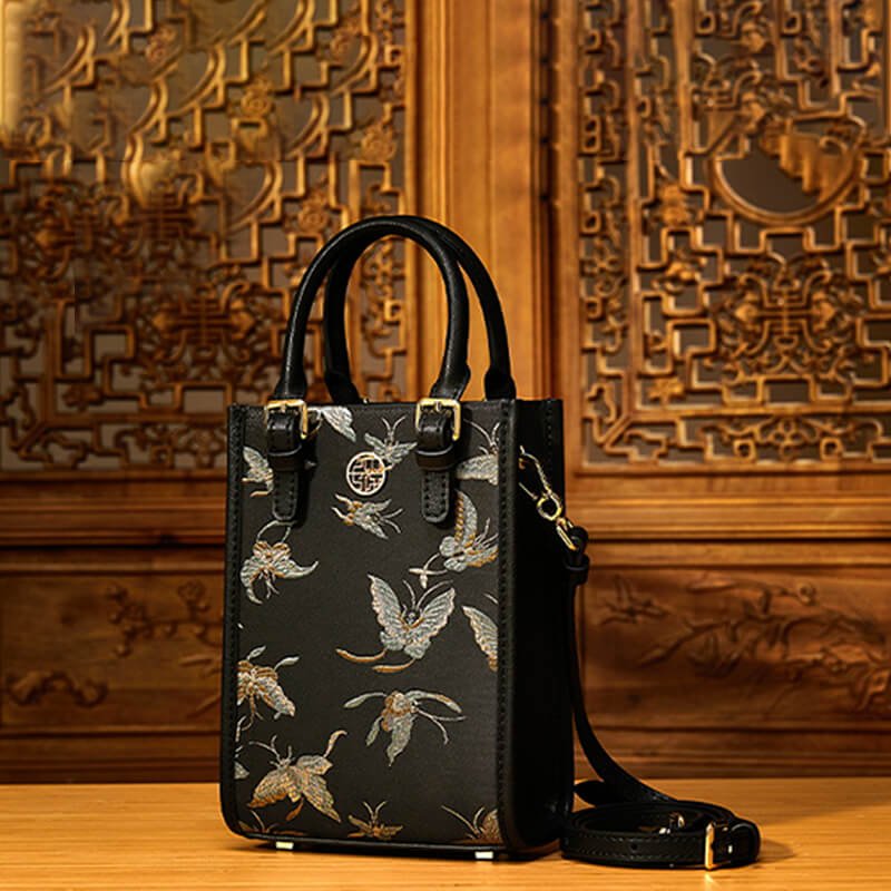 Standing Grace Leather and Silk Crossbody Handbag – Babylon Leather - Babylon LeatherBabylon LeatherTX165-Black