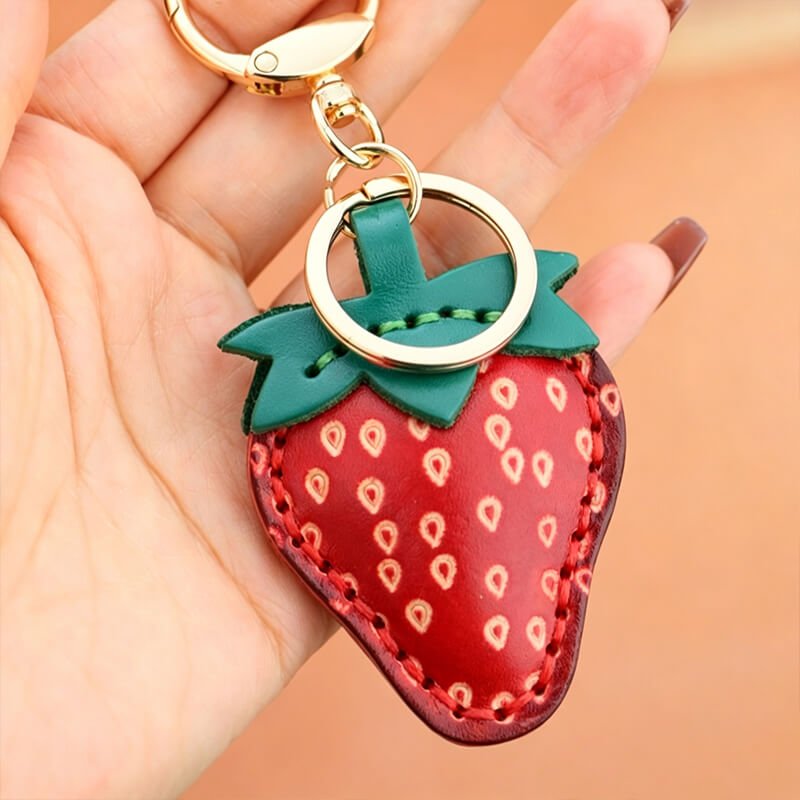 Strawberry Leather Bag Charm – Babylon Leather - Babylon LeatherBabylon LeatherLLZ73-Strawberry