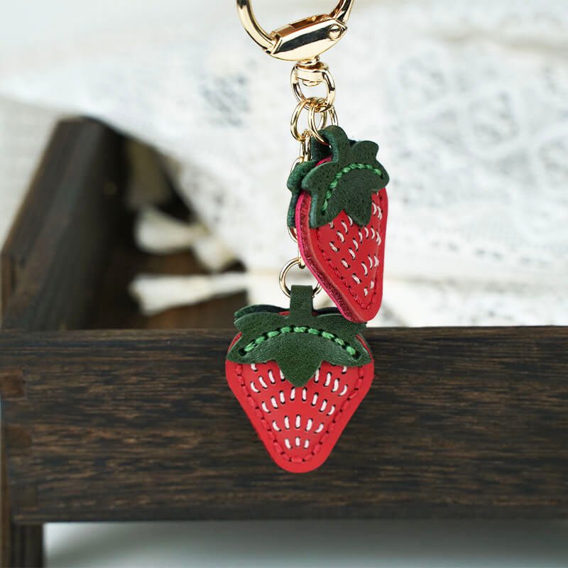 Strawberry Shaped Leather Bag Charm – Babylon Leather - Babylon LeatherBabylon LeatherLL49-Red