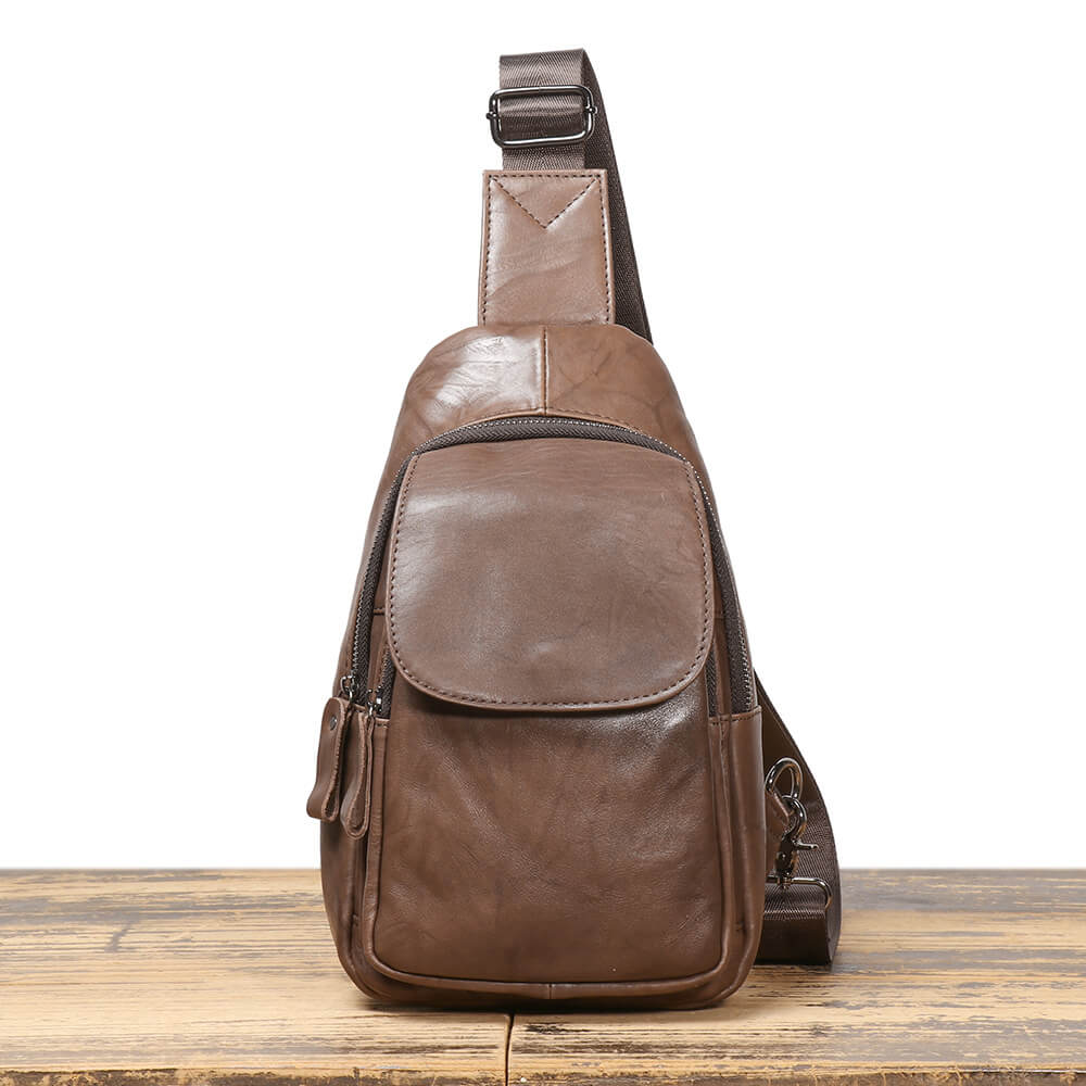 Stylish Men’s Leather Sling Bag – Babylon Leather - Babylon LeatherBabylon LeatherLJ032 - Coffee