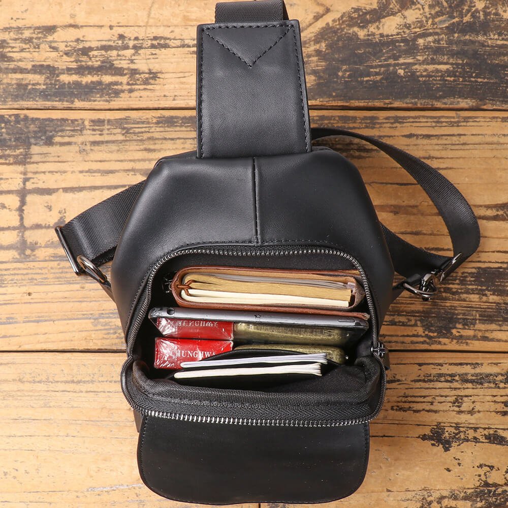 Stylish Men’s Leather Sling Bag – Babylon Leather - Babylon LeatherBabylon LeatherLJ032 - Oil wax leather Black