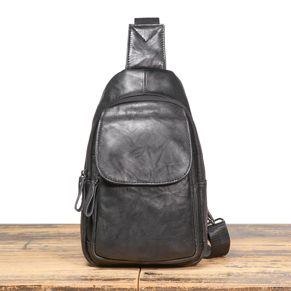 Stylish Men’s Leather Sling Bag – Babylon Leather - Babylon LeatherBabylon LeatherLJ032 - Veg Tanned leather Black