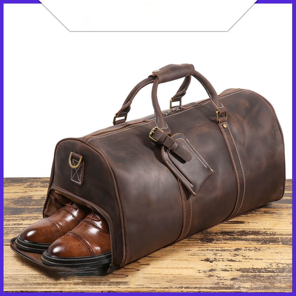 Stylish Top Grain Leather Weekender Bag – Babylon Leather - Babylon LeatherBabylon LeatherLJ011 - Coffee - 50cm