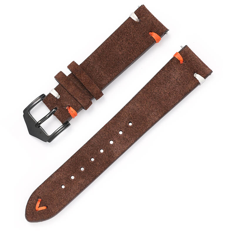 Suede Leather Quick Release Watch Strap, 20mm and 22mm – Babylon Leather - Babylon LeatherBabylon LeatherOL14-Dark Brown-Silver-20 mm