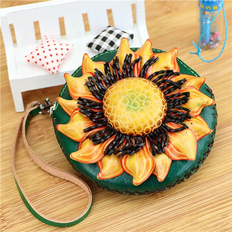 Sunflower - Shaped Leather Coin Purse – Babylon Leather - Babylon LeatherBabylon LeatherLLZ26-Orange