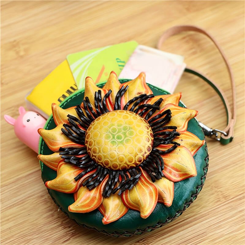 Sunflower - Shaped Leather Coin Purse – Babylon Leather - Babylon LeatherBabylon LeatherLLZ26-Orange