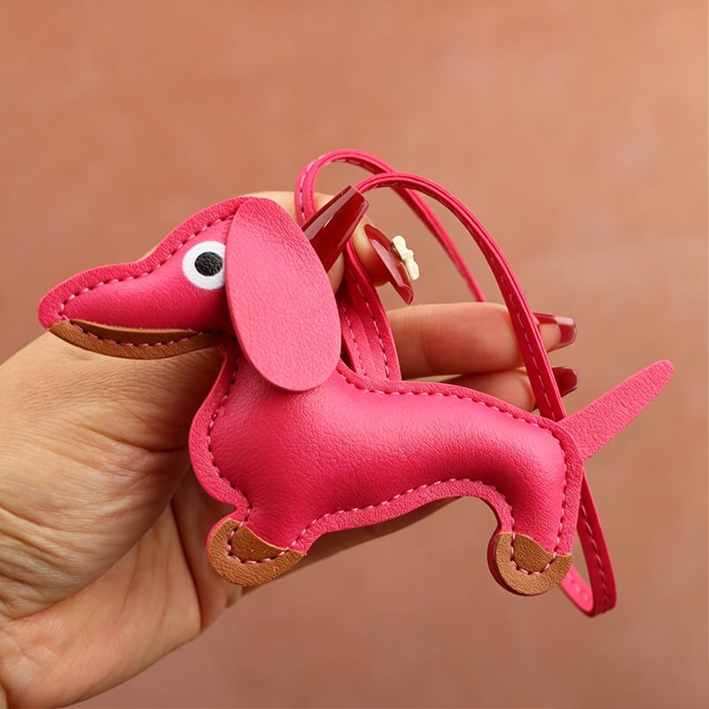 Tiny Dachshund PU Leather Bag Charm – Babylon Leather - Babylon LeatherBabylon LeatherLLZ35-Fuchsia